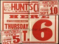 4y230 LOT OF 20 CIRCUS POSTERS FROM HUNT'S 3 RING CIRCUS '40 advertising three different dates!