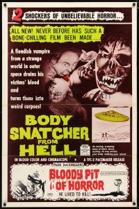 4z151 BODY SNATCHER FROM HELL/BLOODY PIT OF HORROR 1sh '70s two shockers of unbelievable horror!
