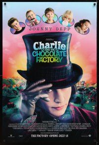 4z202 CHARLIE & THE CHOCOLATE FACTORY int'l advance DS 1sh '05 Johnny Depp & cast, Tim Burton!