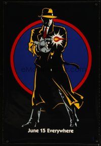 4z260 DICK TRACY June 15 teaser DS 1sh '90 full-length art of detective Warren Beatty w/tommy gun!