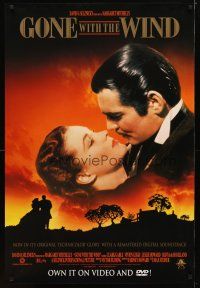 4z352 GONE WITH THE WIND video poster R98 Clark Gable, Vivien Leigh, all-time classic!