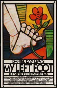 4z550 MY LEFT FOOT int'l 1sh '89 Daniel Day-Lewis, cool artwork of foot w/flower by Seltzer!