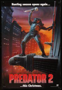 4z603 PREDATOR 2 teaser 1sh '90 great full-length artwork of alien hunter in L.A.!