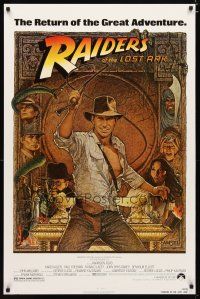 4z621 RAIDERS OF THE LOST ARK 1sh R82 different art of adventurer Harrison Ford by Richard Amsel!