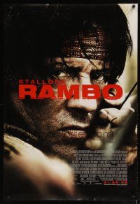 4z622 RAMBO advance DS 1sh '08 great super close up of tough Sylvester Stallone!