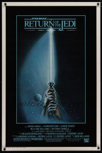 4z010 RETURN OF THE JEDI 1sh '83 George Lucas classic, art of hands holding lightsaber!