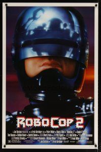 4z637 ROBOCOP 2 1sh '90 great close up of cyborg policeman Peter Weller, sci-fi sequel!