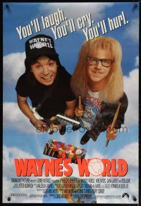4z817 WAYNE'S WORLD int'l DS 1sh '91 Mike Myers, Dana Carvey, one world, one party, excellent!