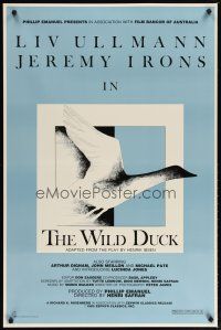 4z827 WILD DUCK 1sh '85 Liv Ullmann, Jeremy Irons, cool artwork of waterfowl!