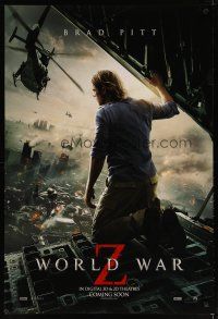 4z841 WORLD WAR Z int'l teaser DS 1sh '13 Brad Pitt in rear door over city, zombie apocalypse!