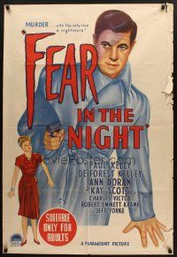 5a505 FEAR IN THE NIGHT Aust 1sh '47 cool film noir artwork of Paul Kelly with pistol!