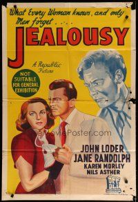 5a514 JEALOUSY Aust 1sh '45 art of Loder & Jane Randolph holding hands as Nils Asther looks on!