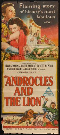 5a577 ANDROCLES & THE LION Aust daybill '52 artwork of Victor Mature holding Jean Simmons!