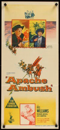 5a580 APACHE AMBUSH Aust daybill '55 Richard Jaeckel & Bill Williams vs Native American fury!