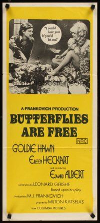 5a621 BUTTERFLIES ARE FREE Aust daybill '72 would-be lovers Goldie Hawn & blind Edward Albert!