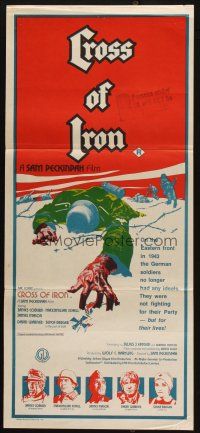 5a629 CROSS OF IRON Aust daybill '77 Peckinpah, art of fallen World War II Nazi soldier!