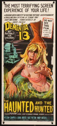 5a636 DEMENTIA 13 Aust daybill '63 Roger Corman, The Haunted & the Hunted, cool horror art!