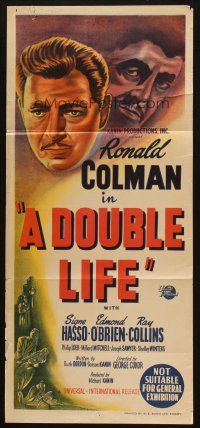 5a642 DOUBLE LIFE Aust daybill '47 film noir, Ronald Colman, Signe Hasso, Shelley Winters!
