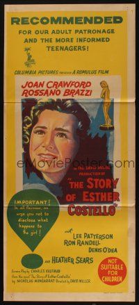 5a670 GOLDEN VIRGIN Aust daybill '57 deaf/mute Heather Sears, The Story of Esther Costello!