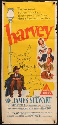 5a676 HARVEY Aust daybill '50 great artwork of James Stewart sitting with 6 foot imaginary rabbit!
