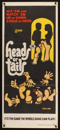 5a678 HEADS OR TAILS Aust daybill '60s wacky sex art, the whole gang can play!