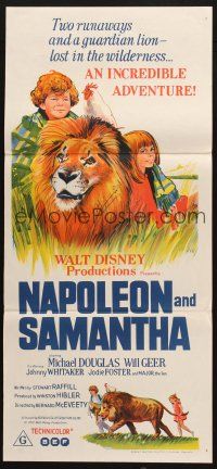 5a765 NAPOLEON & SAMANTHA Aust daybill '72 Disney, very 1st Jodie Foster, great art of lion!