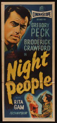 5a767 NIGHT PEOPLE Aust daybill '54 great art of military soldier Gregory Peck!
