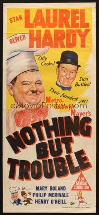 5a771 NOTHING BUT TROUBLE Aust daybill '45 great artwork of Stan Laurel & Oliver Hardy!