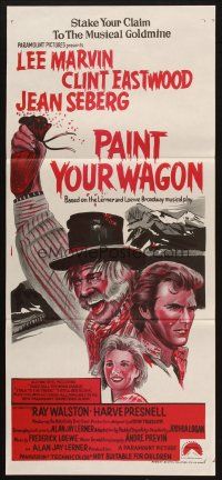 5a786 PAINT YOUR WAGON Aust daybill R70s art of Clint Eastwood, Lee Marvin & pretty Jean Seberg!