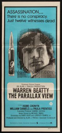 5a788 PARALLAX VIEW Aust daybill '74 Warren Beatty gets mixed up in a political murder conspiracy!