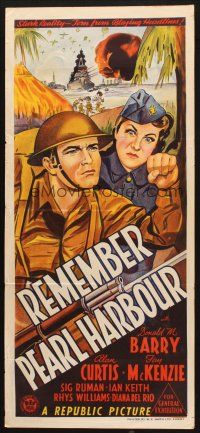 5a811 REMEMBER PEARL HARBOR Aust daybill '42 different artwork of Don Red Barry & Fay McKenzie!
