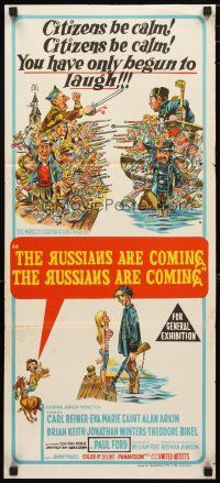 5a842 RUSSIANS ARE COMING Aust daybill '66 Carl Reiner, Jack Davis art of Russians vs Americans!
