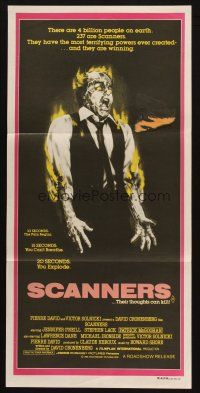 5a853 SCANNERS Aust daybill '81 David Cronenberg, in 20 seconds your head explodes, sci-fi art!