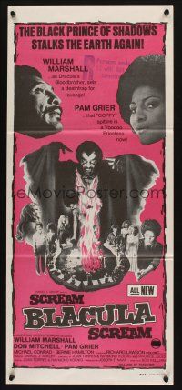 5a856 SCREAM BLACULA SCREAM Aust daybill '73 image of black vampire William Marshall & Pam Grier!