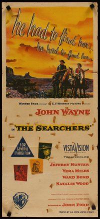 5a859 SEARCHERS Aust daybill '56 art of John Wayne & Hunter in Monument Valley, John Ford classic!