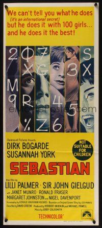 5a860 SEBASTIAN Aust daybill '68 Susannah York, nobody knows what Dirk Bogarde does!