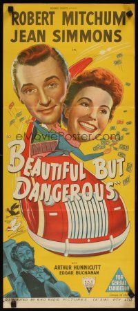 5a868 SHE COULDN'T SAY NO Aust daybill '54 art of Simmons & Mitchum, Beautiful But Dangerous!