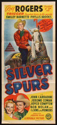 5a876 SILVER SPURS Aust daybill '43 art of Roy Rogers close up & riding Trigger!