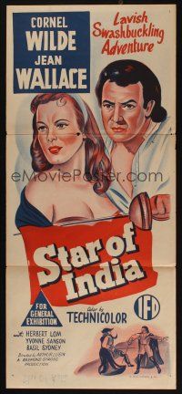 5a902 STAR OF INDIA Aust daybill '54 Cornel Wilde, Jean Wallace, Herbert Lom, different art!