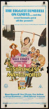 5a913 STRONGEST MAN IN THE WORLD Aust daybill '75 Disney, art of teenage Kurt Russell & Joe Flynn!