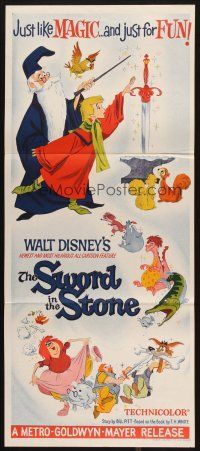5a924 SWORD IN THE STONE Aust daybill '64 Disney's cartoon story of young King Arthur & Merlin!