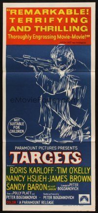 5a929 TARGETS Aust daybill '68 Boris Karloff, Tim O'Kelly, Peter Bogdanovich, art of sniper!