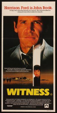 5a985 WITNESS Aust daybill '85 big city cop Harrison Ford in Amish country, directed by Peter Weir