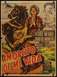 5a082 AHI VIENE MARTIN CORONA Mexican poster '52 artwork of Pedro Infante in title role!