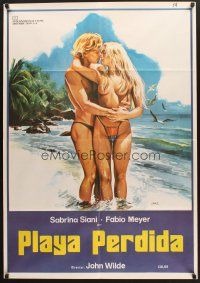 5a085 BLUE ISLAND Spanish poster '82 Due Gocce D'Acqua Salata, super sexy art of couple on beach!