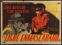 5a088 EL TIGRE ENMASCARADO Mexican poster '51 Luis Aguilar, Vega art of masked gunman & couple!