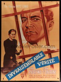 5b229 BEYOND A REASONABLE DOUBT French 1p '56 Fritz Lang, Soubie art of Dana Andrews & Fontaine!