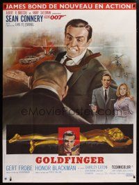 5b321 GOLDFINGER French 1p R80s great Jean Mascii art of Sean Connery as James Bond 007!