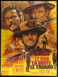 5b322 GOOD, THE BAD & THE UGLY French 1p R70s Clint Eastwood, Van Cleef, Leone, art by Jean Mascii