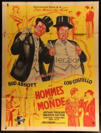 5b345 IN SOCIETY French 1p '44 different art of Bud Abbott & Lou Costello in tuxedos & top hats!